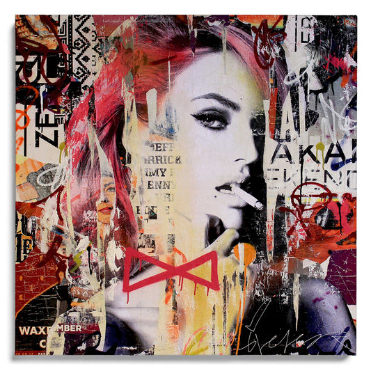 Forever Searching II von Michiel Folkers – Pop Art Leinwandbild mit farbintensiver Portraitcollage ohne Rahmen