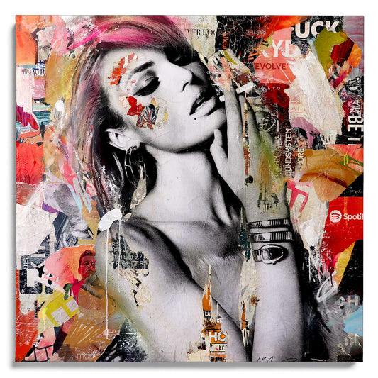 Forever Searching von Michiel Folkers – Pop Art Leinwandbild mit ausdrucksstarker Portraitcollage ohne Rahmen