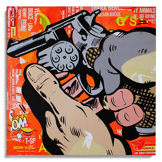 I Was Five, He Was Six von Michiel Folkers – Pop Art Leinwandbild mit stilisierter Comic-Hand und grafischem Motiv ohne Rahmen